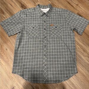 Orvis Gray Plaid Button Up Short Sleeve Shirt Mens Size L